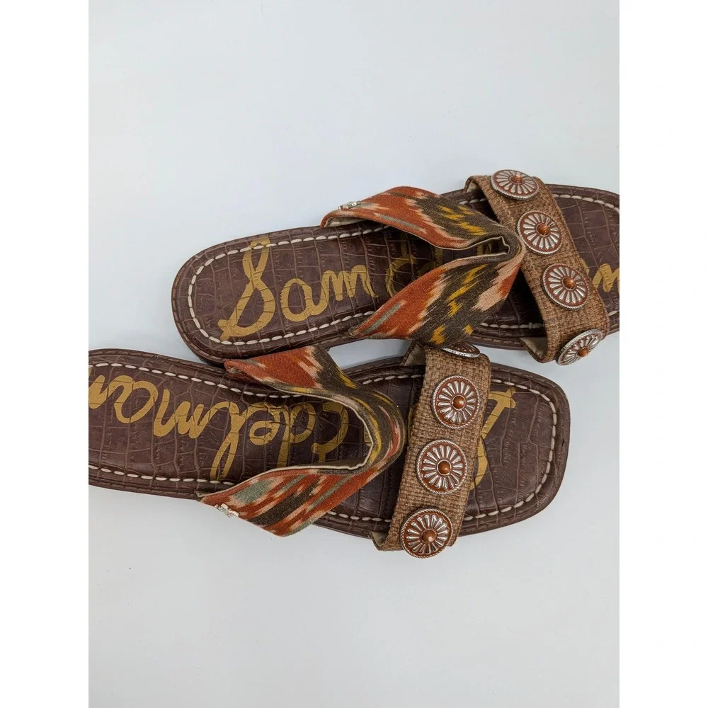 Sam Edelman Hera Slide Sandals Womens 8 Brown Ikat‎ Concho Boho Western Shoes